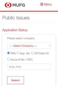 mufg link intime ipo allotment status