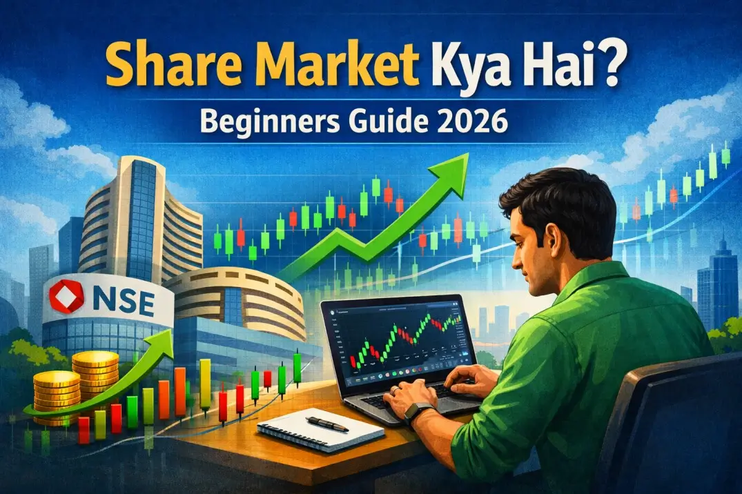 Share Market Kya Hai Beginners Guide 2026 – stock market investing concept with charts and Indian investor