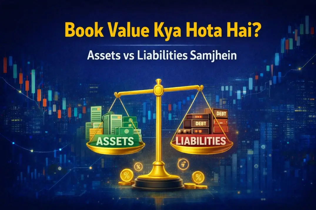 Book Value Kya Hota Hai – assets vs liabilities stock market illustration