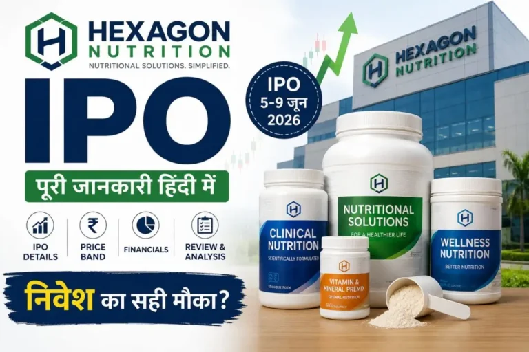 Hexagon Nutrition IPO Hindi review featuring IPO details, GMP, price band, financial analysis and investment opportunity in the nutrition sector.